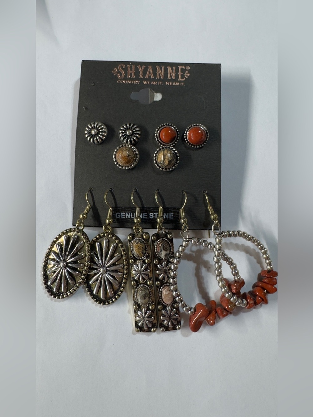 Shyanne Silver-Tone Concho Earrings with Orange Stone Hoops
